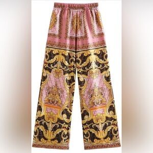 Baroque Print Wide-Leg Pants